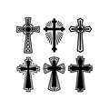 Set of six cross silhouette vectors with ornate and geometric designs in black on a white background for religious crafting - svgcosmos