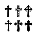 Set of six cross silhouette vectors with ornate and geometric designs in black on a white background for religious crafting - svgcosmos
