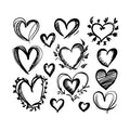 Set of heart doodle silhouette vectors with floral accents in black on a white background for romantic crafting - svgcosmos