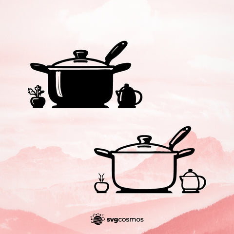 Silhouette of cooking pot, teapot, and small potted plant SVG for Cricut, Kitchen svg, Kitchen icon, Kitchen appliances svg -  svgcosmos