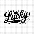 Lucky typography vector design with star accents in black silhouette on a transparent grid background for crafting and decor - svgcosmos