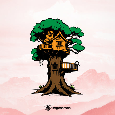 Tree house svg, Tree house png, Tree house silhouette, Tree house clipart, Tree house vector, Tree house cricut, Tree house svg files for cricut, Tree house cut file, Treehouse svg, old Tree house svg, Treehouse cricut, Treehouse png, fantasy old tree house svg, eps, dxf, png, Instant Download - svgcosmos