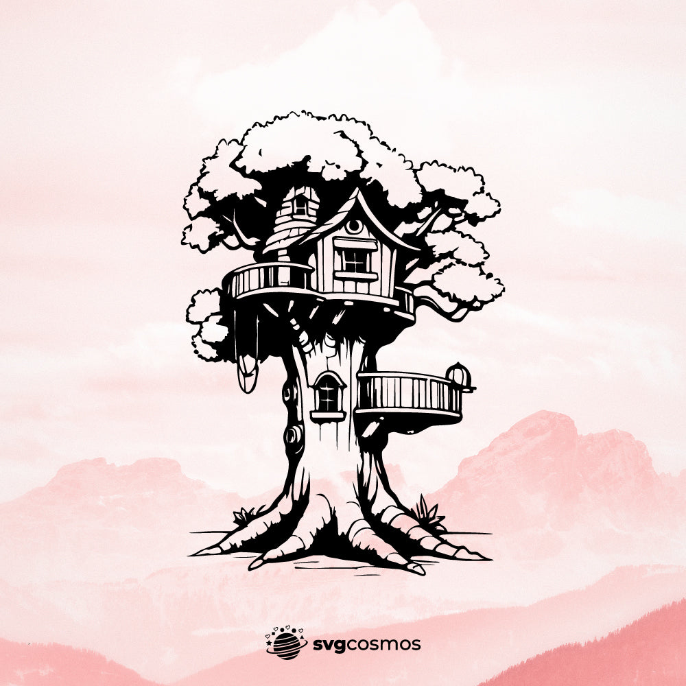 Tree house svg, Tree house png, Tree house silhouette, Tree house clipart, Tree house vector, Tree house cricut, Tree house svg files for cricut, Tree house cut file, Treehouse svg, old Tree house svg, Treehouse cricut, Treehouse png, fantasy old tree house svg, eps, dxf, png, Instant Download - svgcosmos