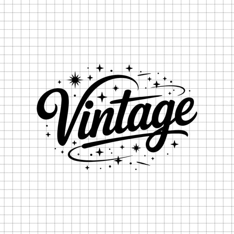 Retro "Vintage" t-shirt design with script font, stars, and swirls, perfect for nostalgic apparel and decor - svgcosmos
